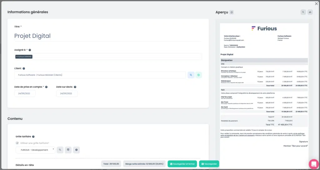 view of a customer invoice in Furious